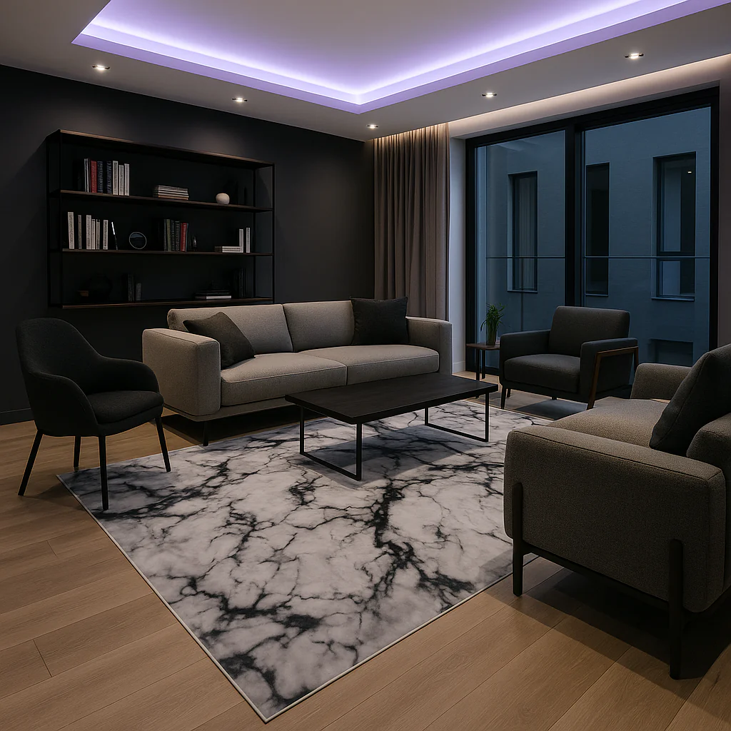 Calacatta Black and Light Gray Marble Rug - Image 3