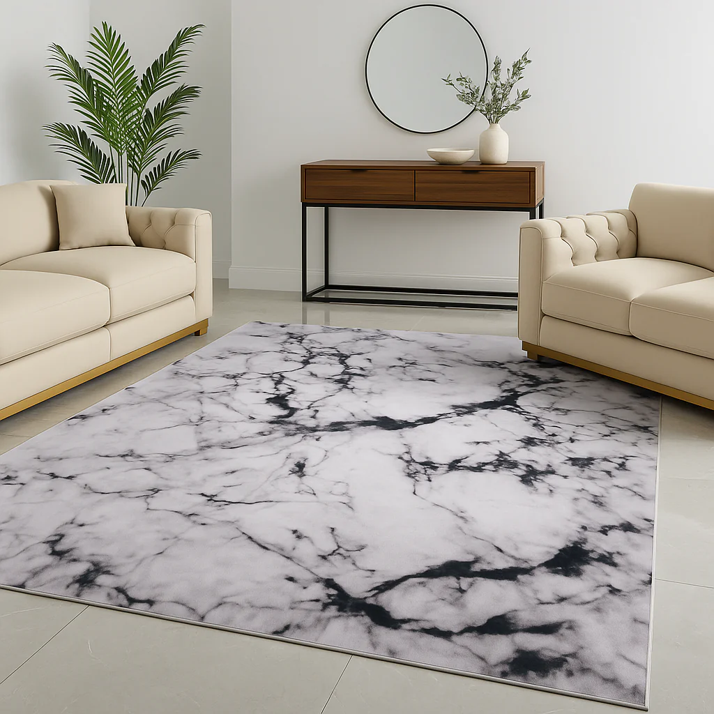 Calacatta Black and Light Gray Marble Rug - Image 4